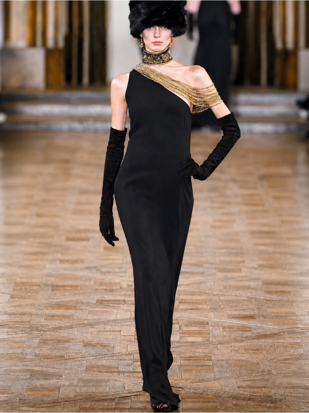 Ralph Lauren Fall 2013 Black Embellished Evening Gown Beaded Chain Maxi Dress 10